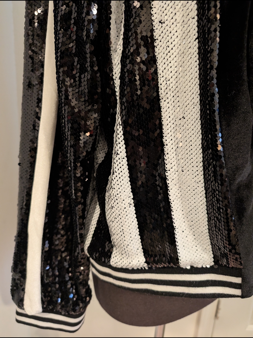 Adore Black & White Sequin Bomber Jacket - Women's Size XL - Picture 5 of 9